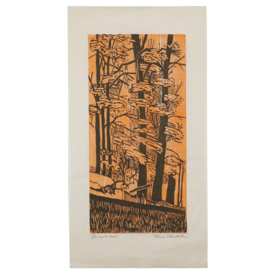 Thomas Norulak Woodcut "Blackwater Woods," 2004