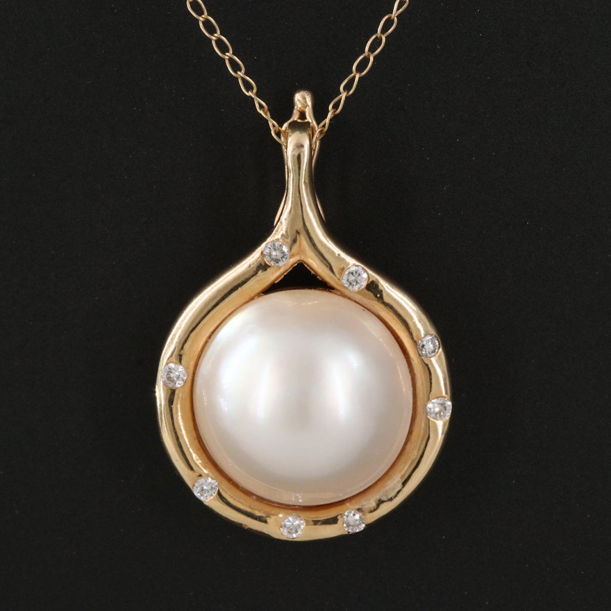 14K Pearl and Diamond Enhancer Pendant Necklace