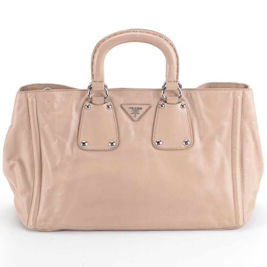 Prada Beige Leather Two-Way Tote Bag