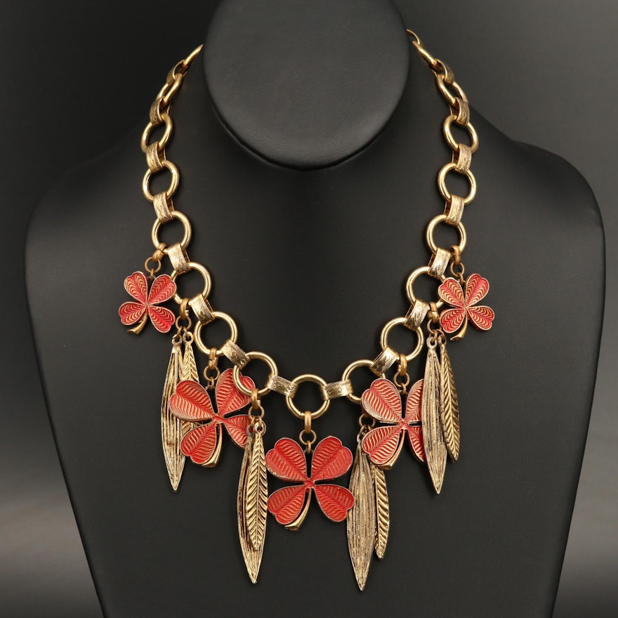 1970s Yves Saint Laurent Clover and Leaves Necklace