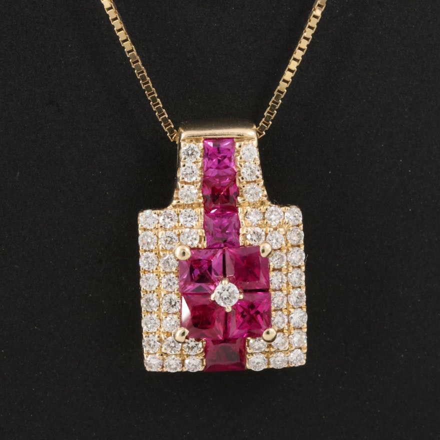 14K Ruby and Diamond Pendant Necklace