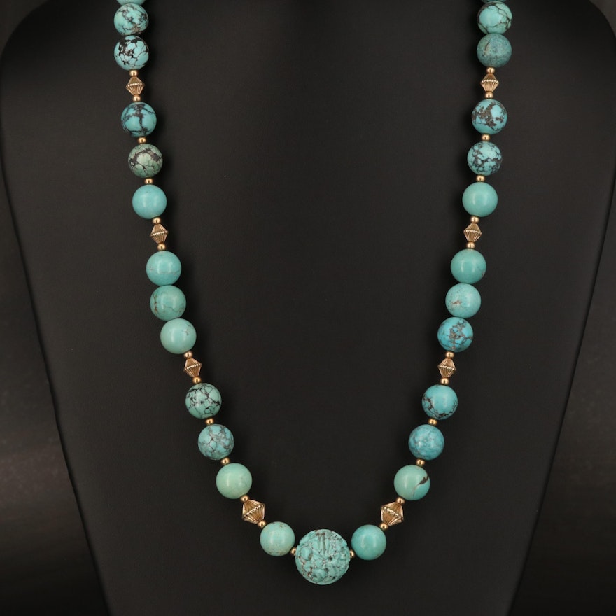 14K Gold Turquoise Beaded Necklace