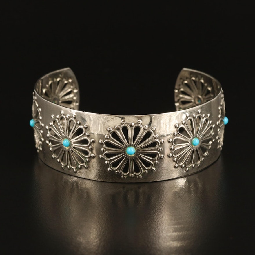 Sterling Open Medallion Cuff with Faux Turquoise