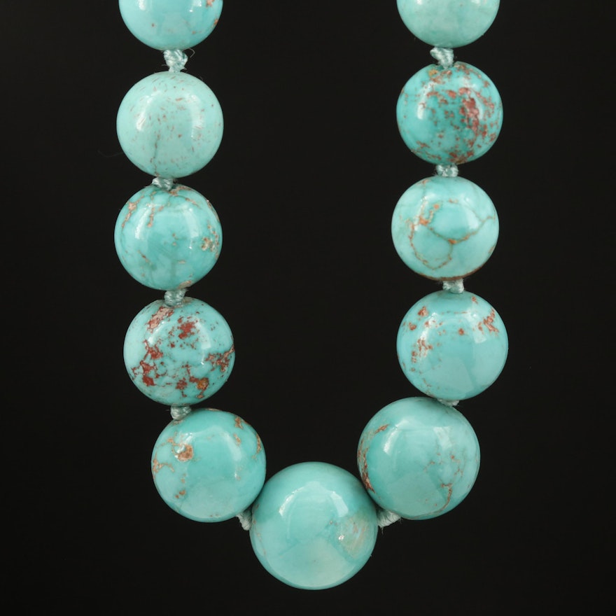 14K Gold Graduated Turquoise Beaded Necklace