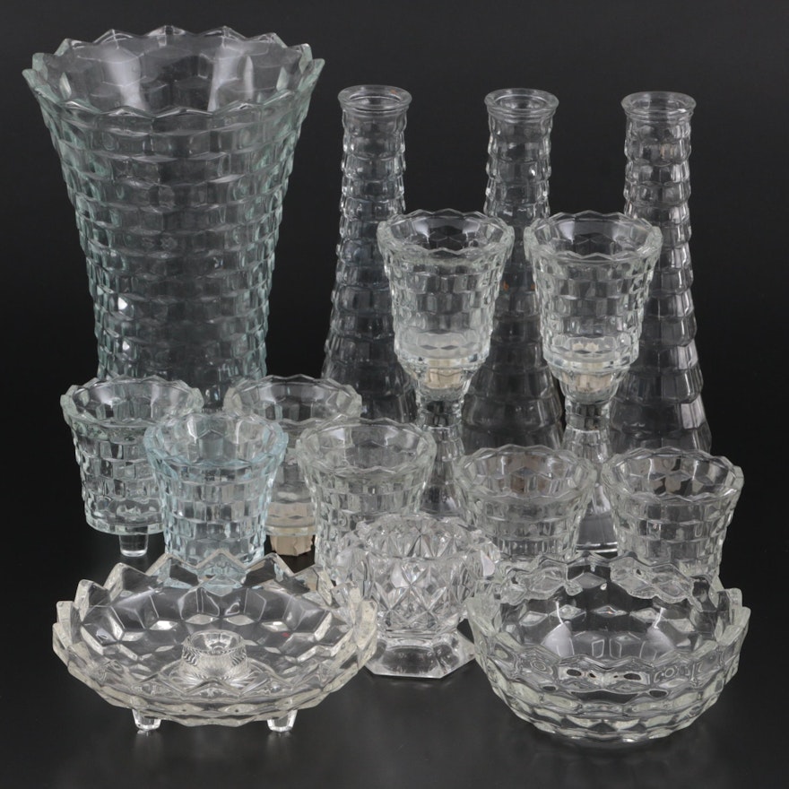 Fostoria "American" Glass Candle Holders and Vases, 20th Century