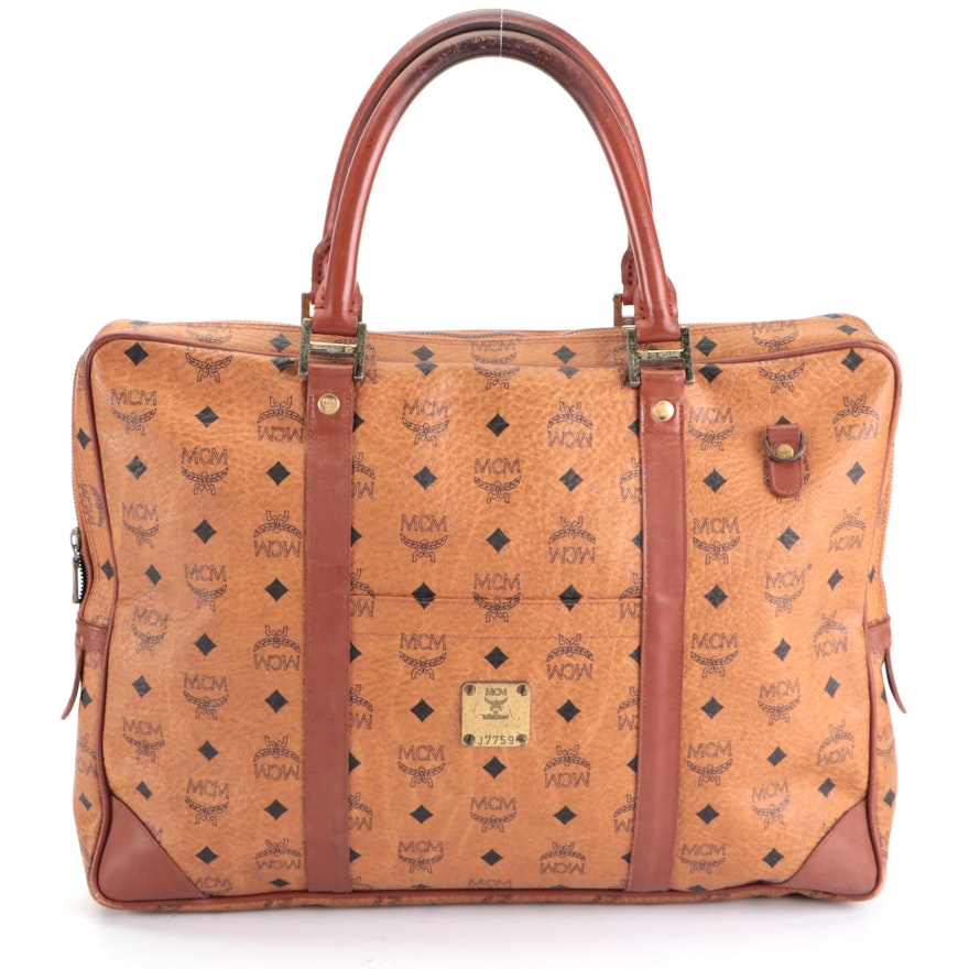 MCM Flat Work Bag in Monogram Visetos with Leather Trim