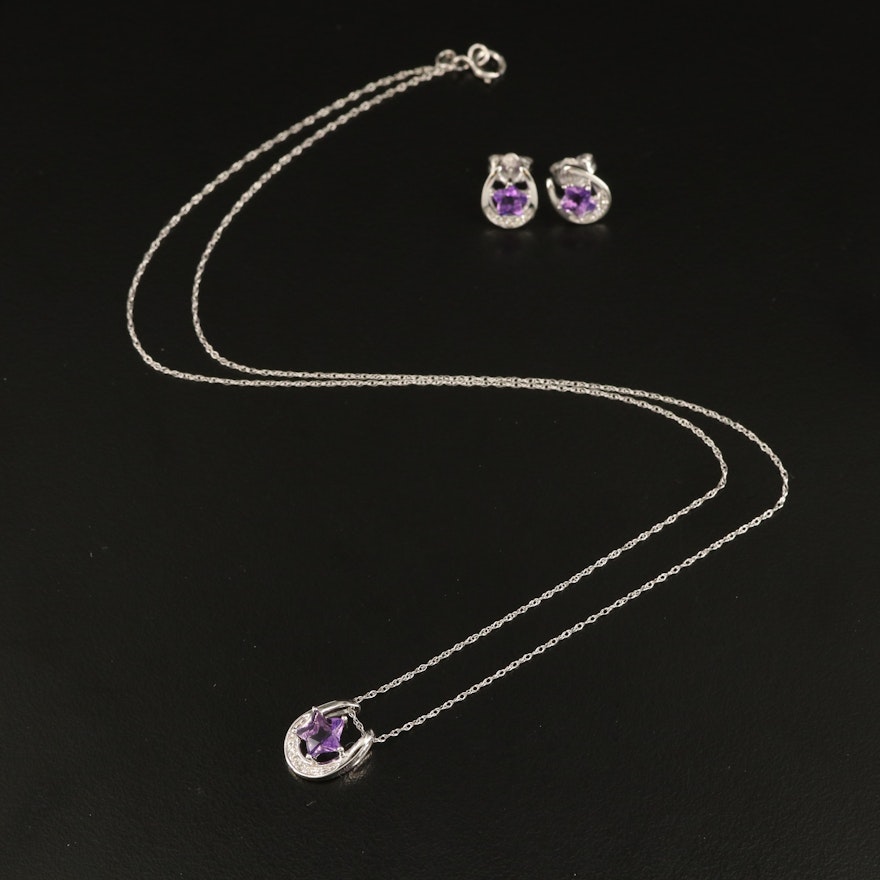 14K Amethyst and Diamond Horseshoe and Star Jewelry