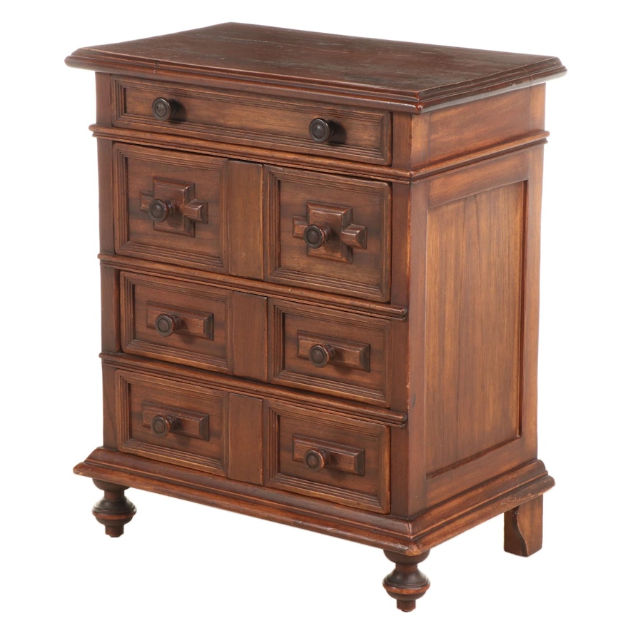 Jacobean Style Walnut Finish Chest of Drawers, Mid 20th Century