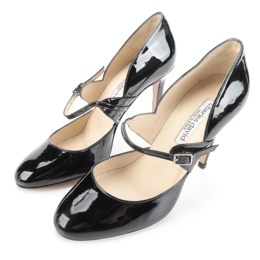 Charles David Mary Jane Pumps in Black Patent Leather