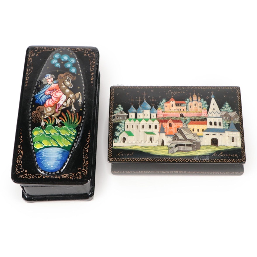 Kholuy "Suzdal" and Other Russian Hand-Painted Lacquer Boxes