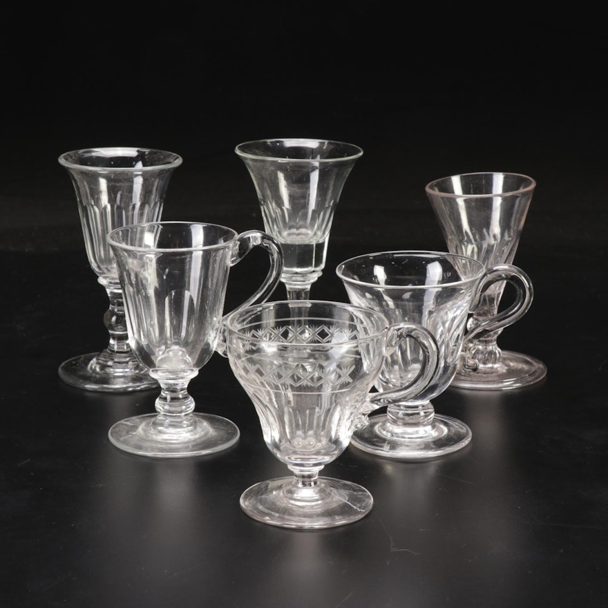 Georgian Blown Glass Wine Stems and Custard Glasses, Late 18th to Early 19th C.