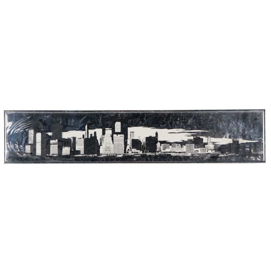 Hambly Studios Print on Foil of the Brooklyn Skyline, Late 20th Century