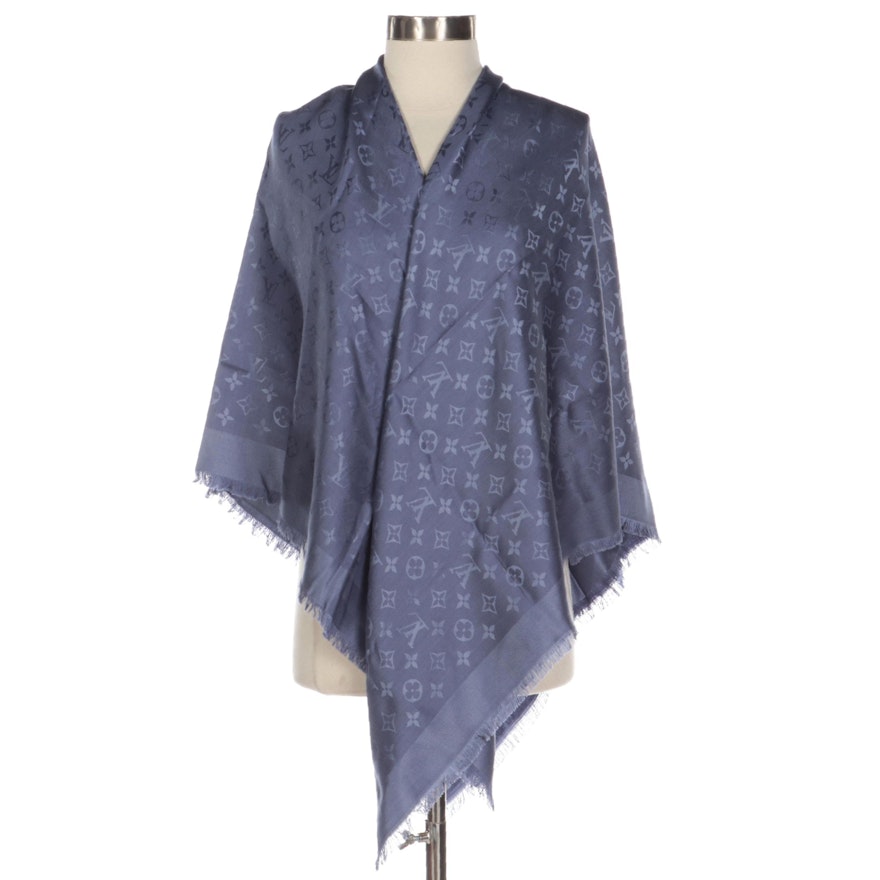 Louis Vuitton Shawl in Blue Monogram Silk-Wool Jacquard