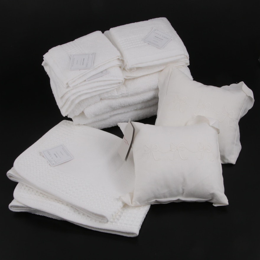 Sferra Linea Casa Cotton Bath Linens and Edward Boutross Embroidered Pillows