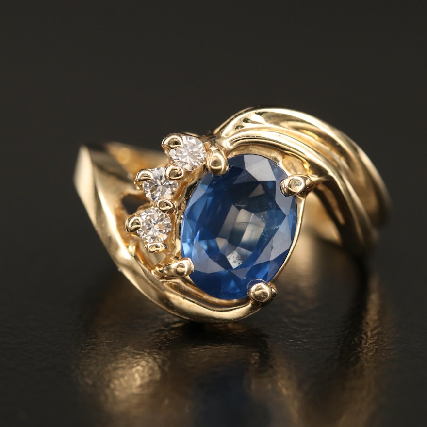 14K Sapphire and Diamond Bypass Ring