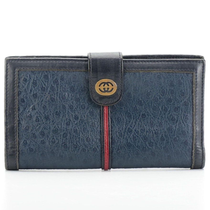 Gucci Continental Wallet in Navy Leather with Box, 1960's