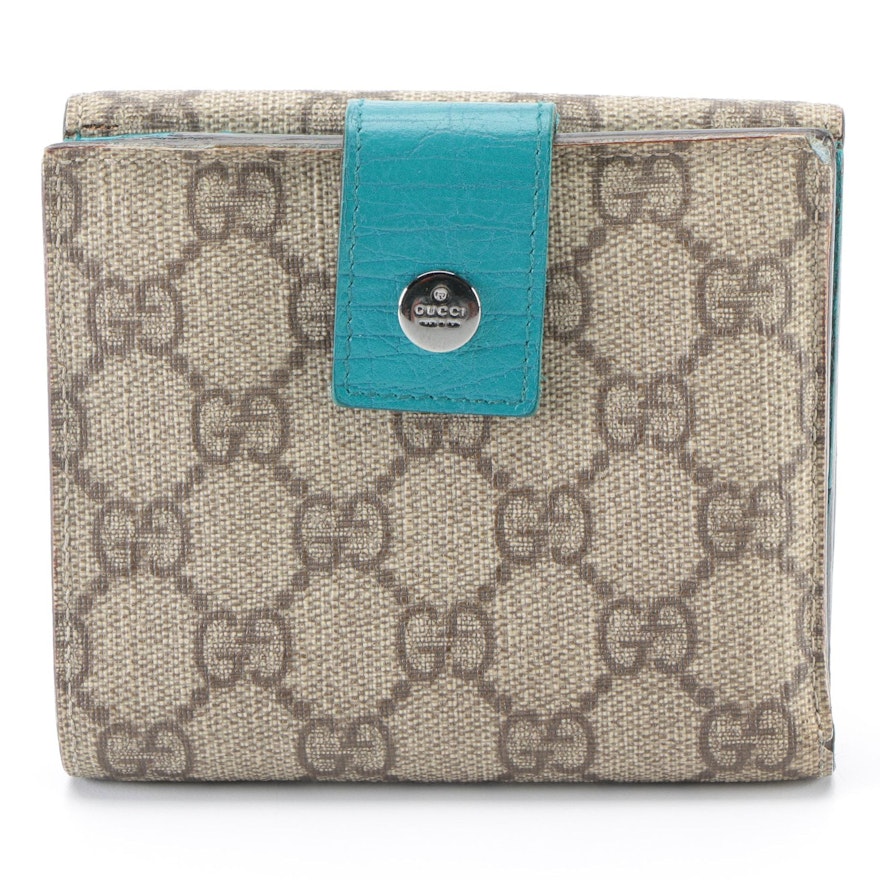 Gucci Compact Wallet in GG Supreme Coated Canvas and Embossed Leather