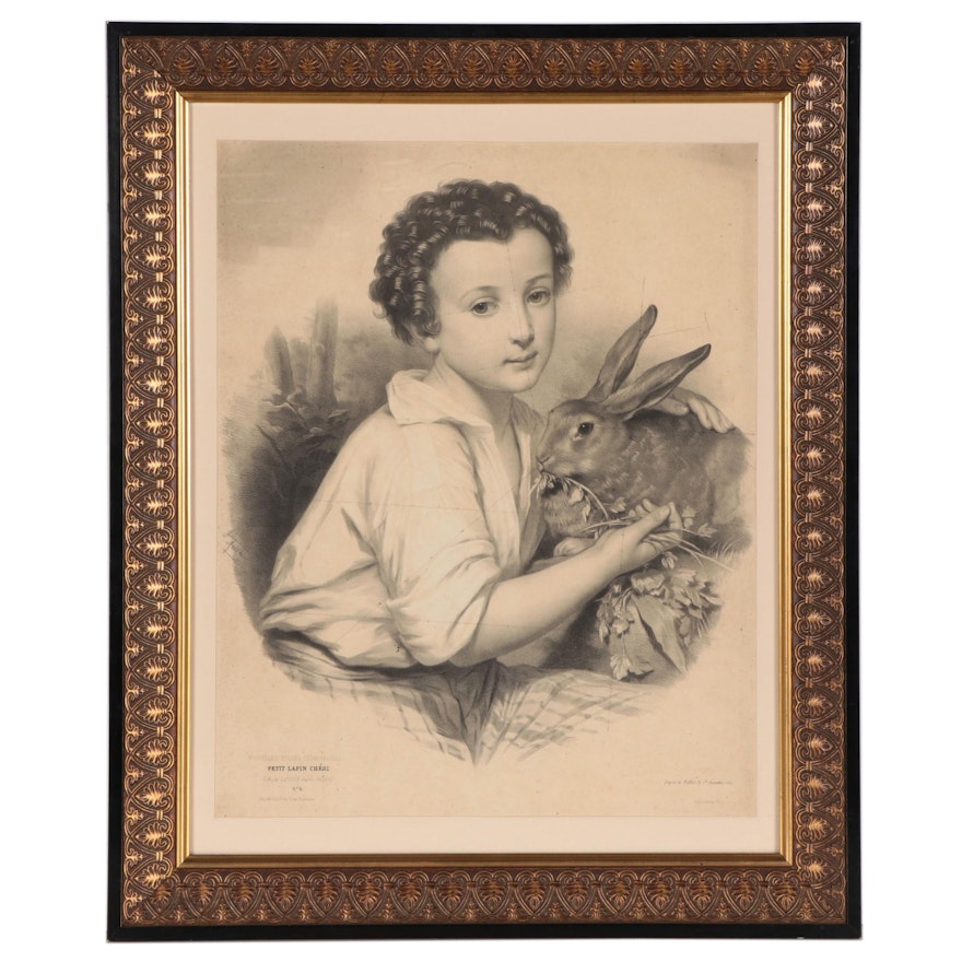 Lithograph After Jean-Baptiste Adolphe Lafosse "Petit Lapin Cheri"