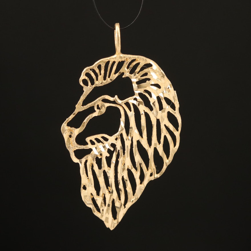 10K Gold Diamond Cut Lion Profile Pendant