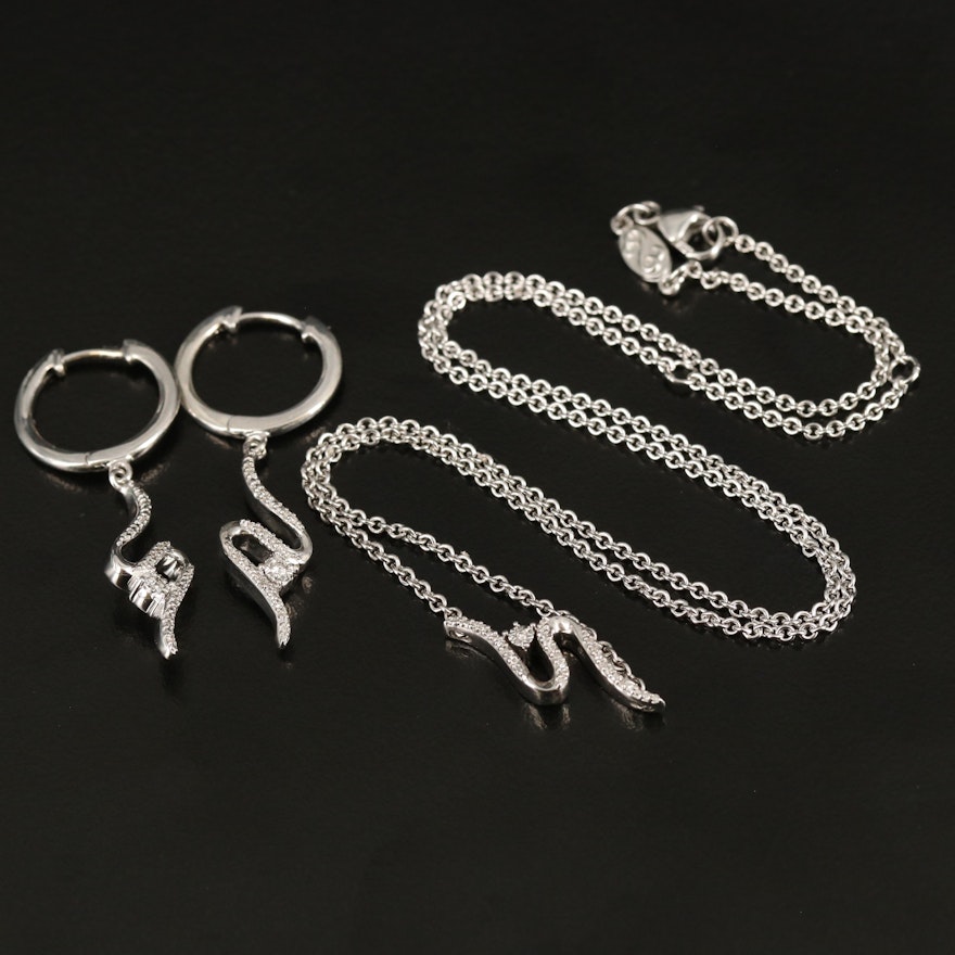 Jane Seymour "Open Hearts" Sterling Diamond Necklace and Earrings