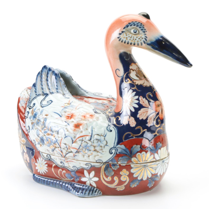 Japanese Imari Porcelain Figural Duck Tureen, 20th Century