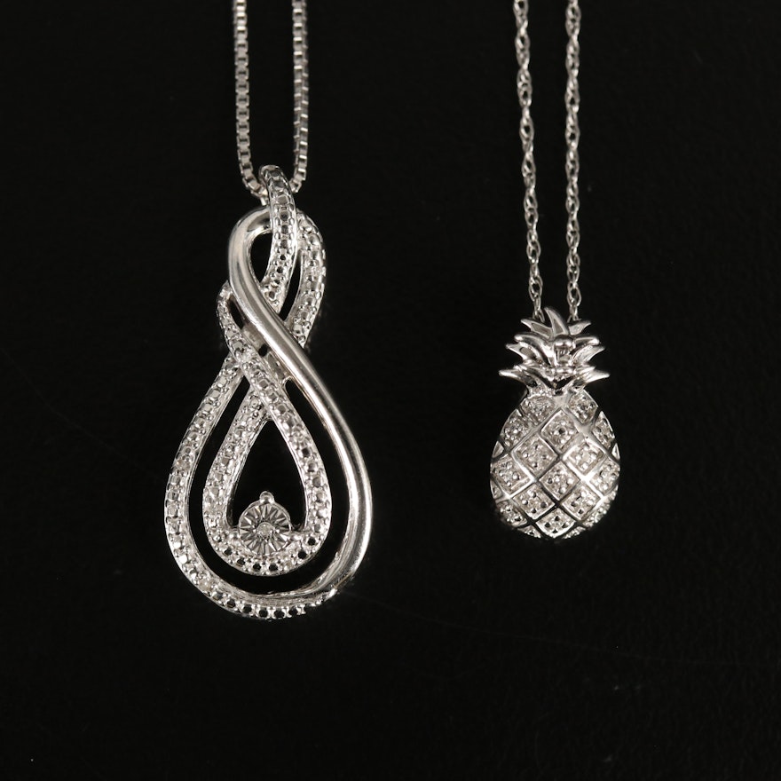 Diamond Pineapple and Infinity Necklaces in Sterling and 10K