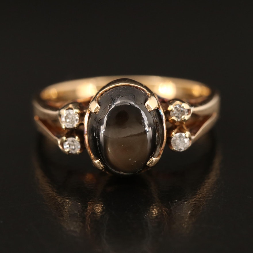 14K Black Star Sapphire and Diamond Ring