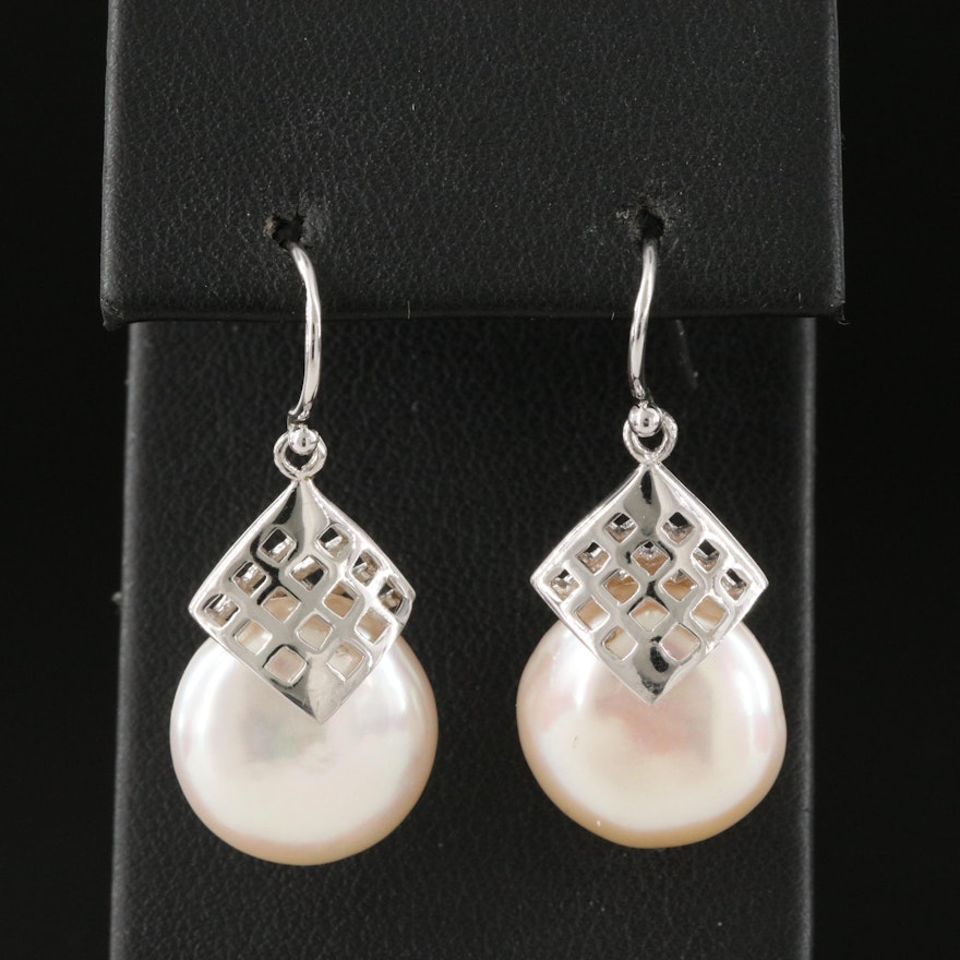 Sterling Pearl Earrings with Cutout Detail