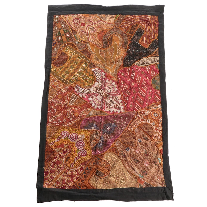 Indian Zari Work Reincarnated Garments Decorative Wall Tapestry
