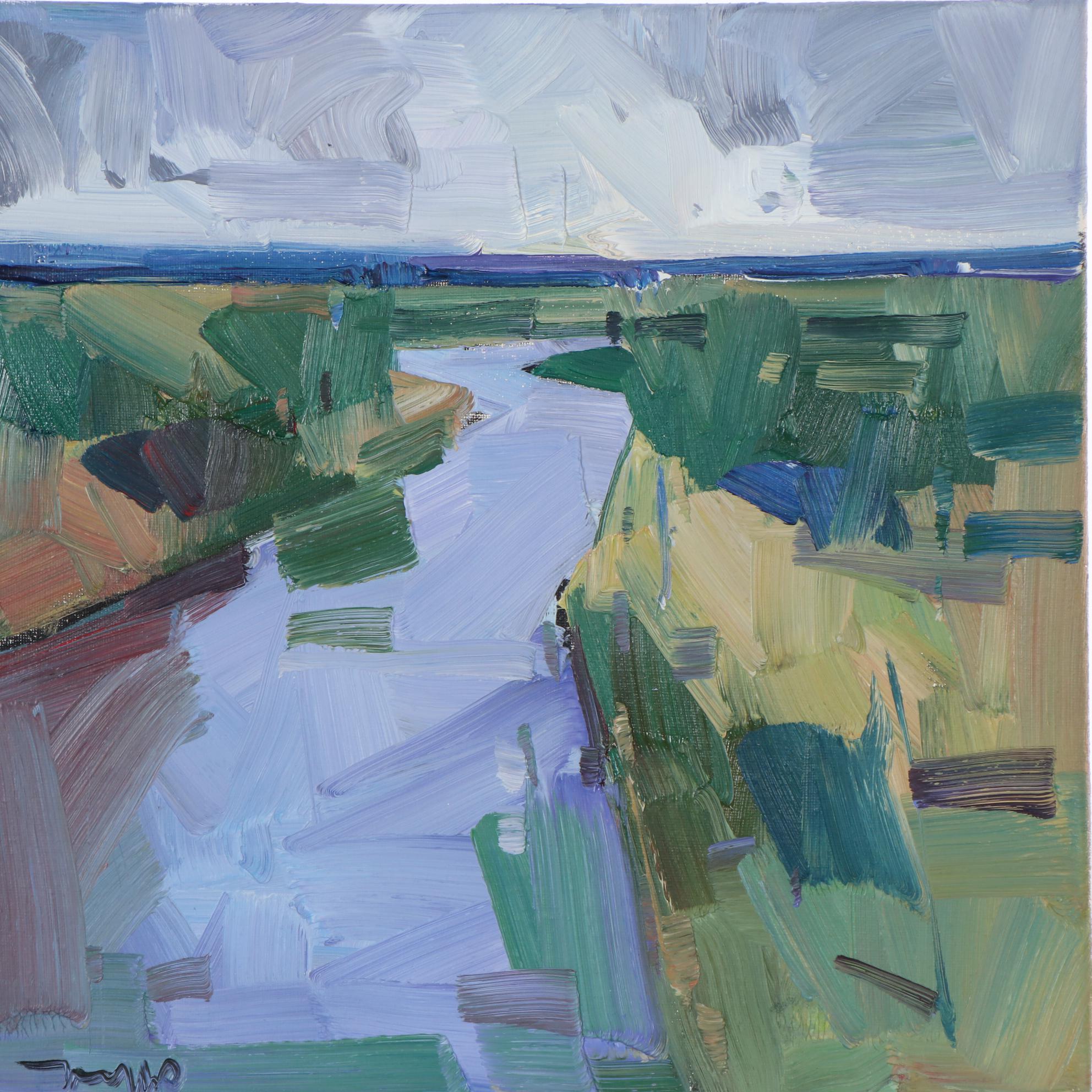 Jose Trujillo Abstract Landscape Oil Painting "Peaceful River," 2021