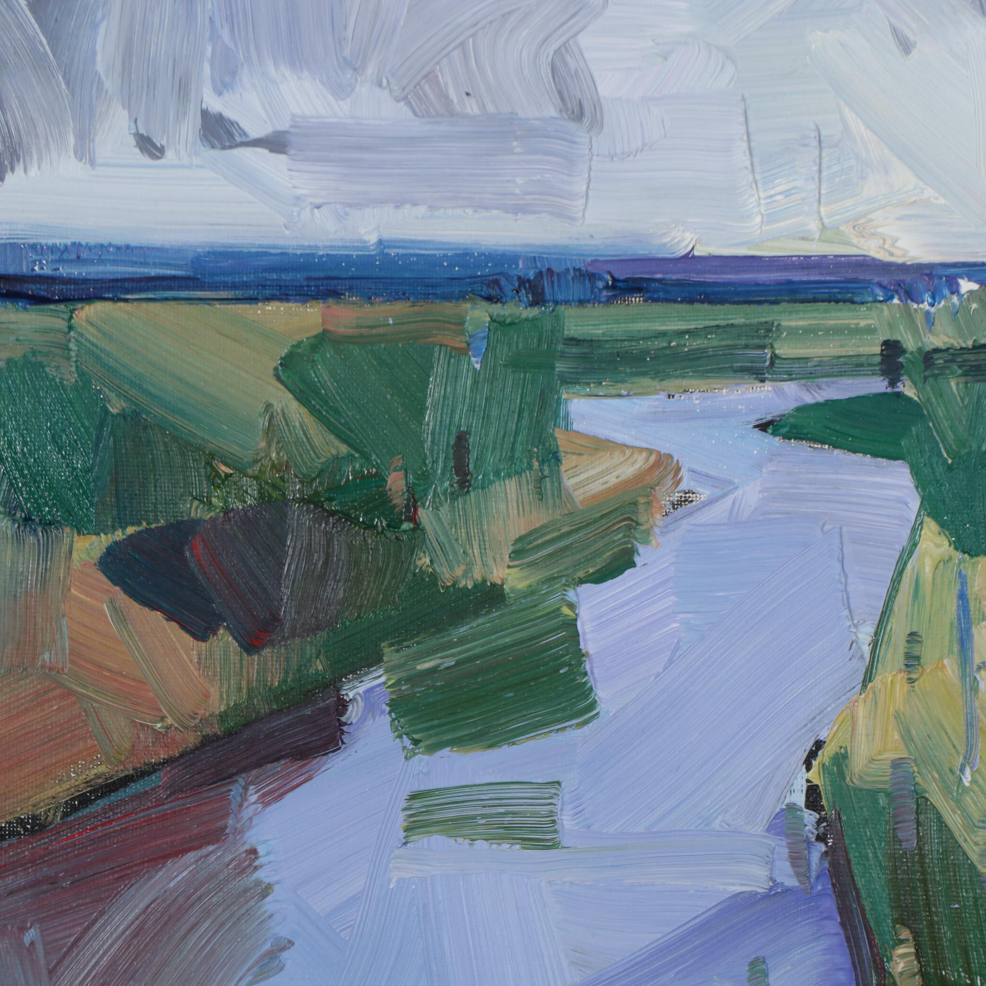 Jose Trujillo Abstract Landscape Oil Painting "Peaceful River," 2021