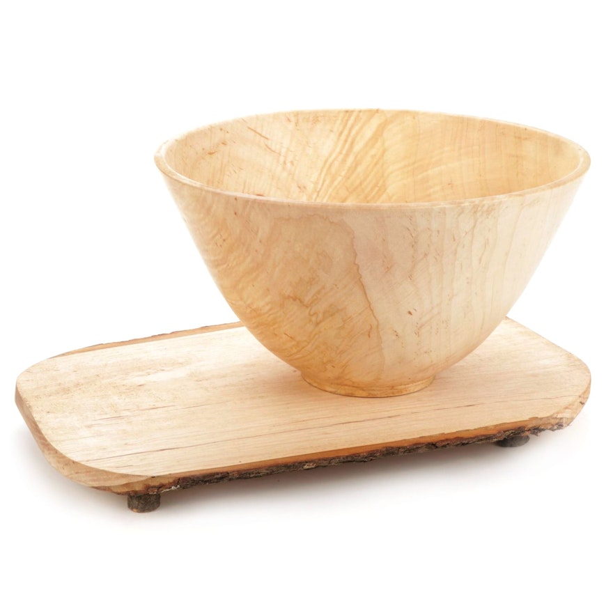 Jim Eliopulos Turned Maple Wood Bowl and Live Edge Charcuterie Board