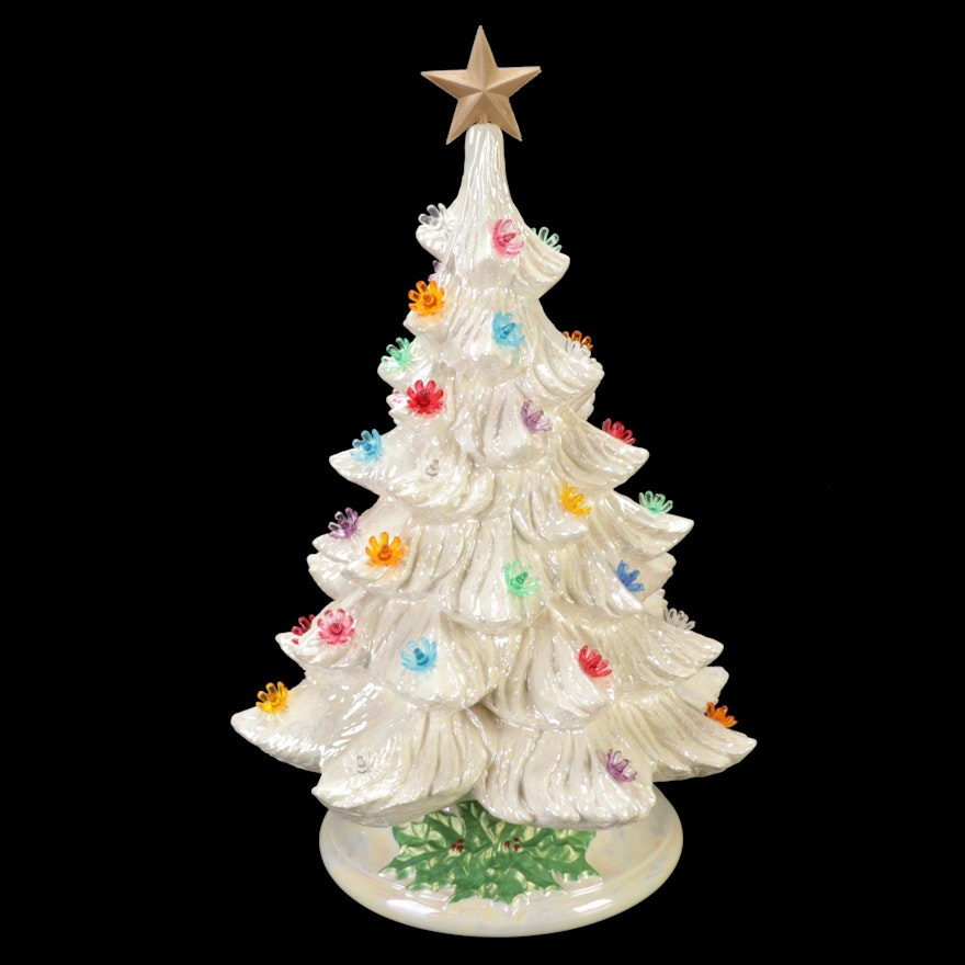 White Ceramic Illuminated Table Top Christmas Tree