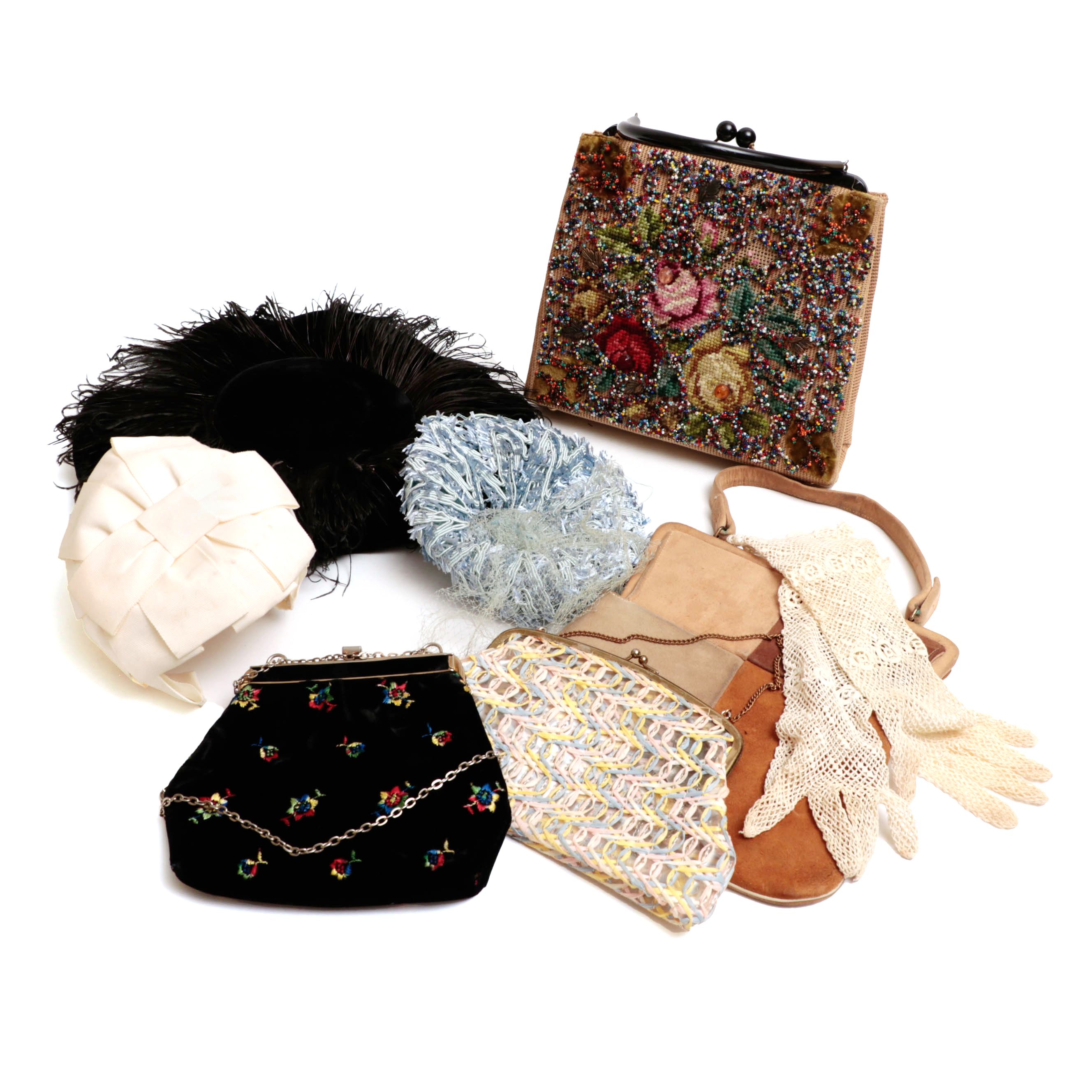 Souré, Genung's, Union Made and Other Handbags, Hats and Crocheted Gloves