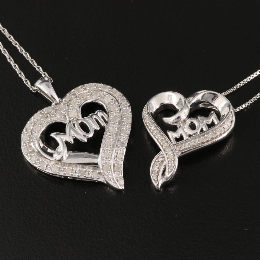 Sterling Silver Diamond "Mom" Necklaces