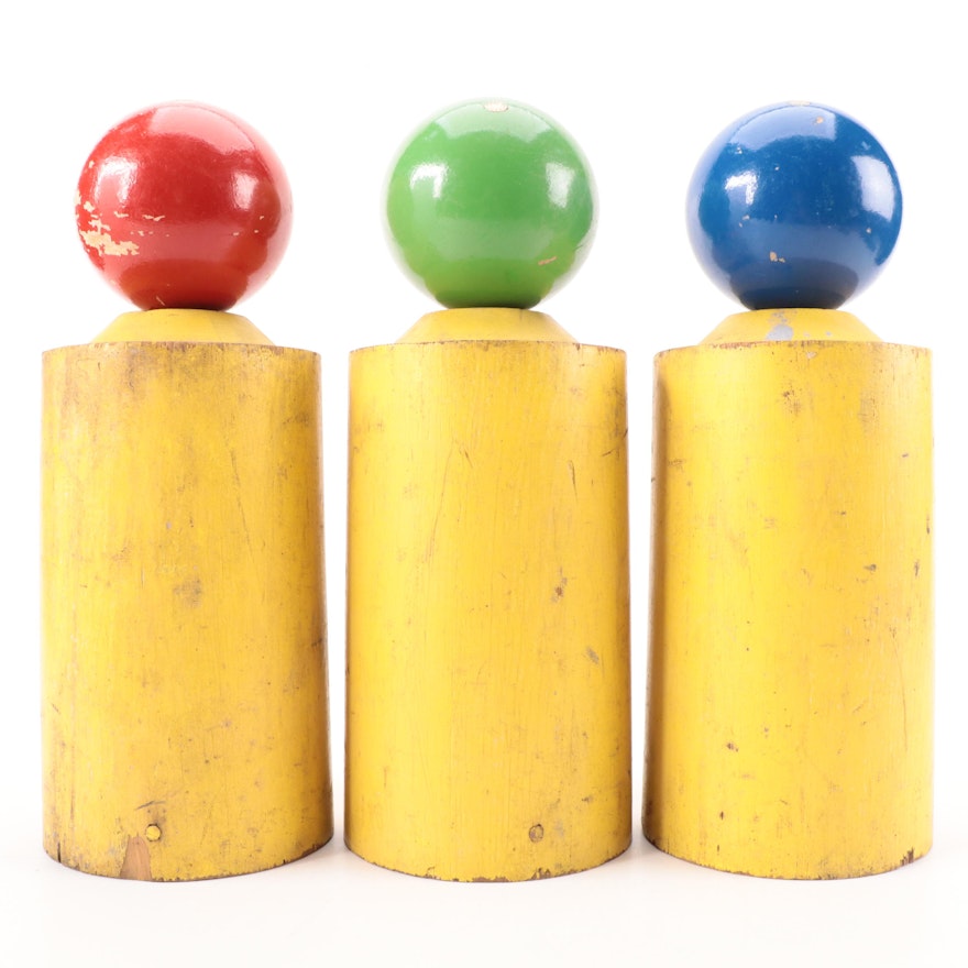 Italian Painted Wood Ball-Top Pegs, Mid to Late 20th Century