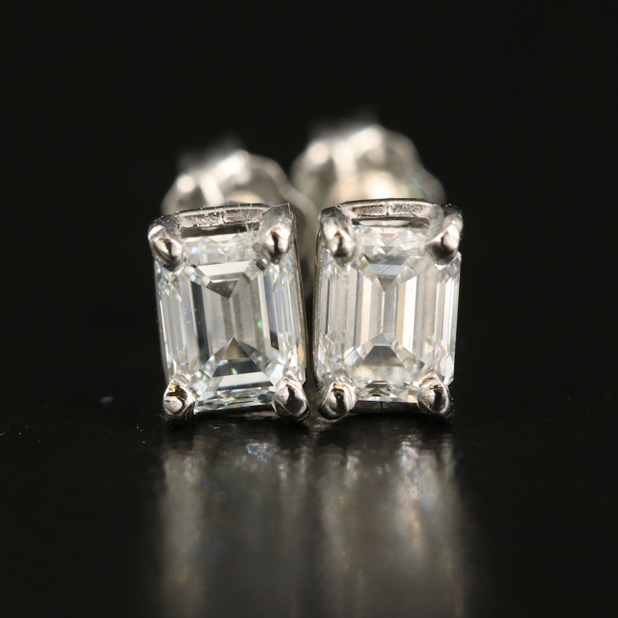 Platinum 1.01 CTW Diamond Stud Earrings with GIA Dossiers