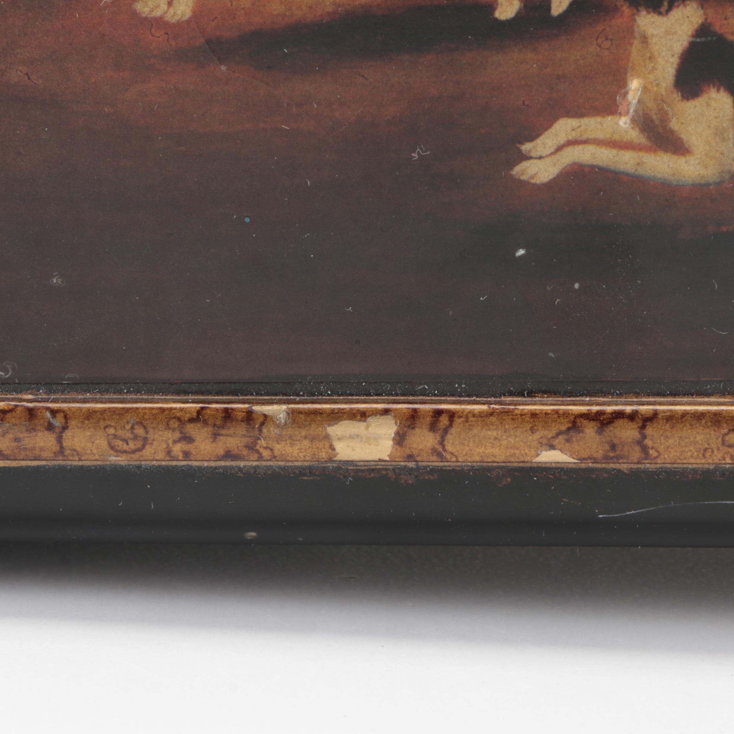 Enameled Hinged Lid Box with English Fox Hunting Scene