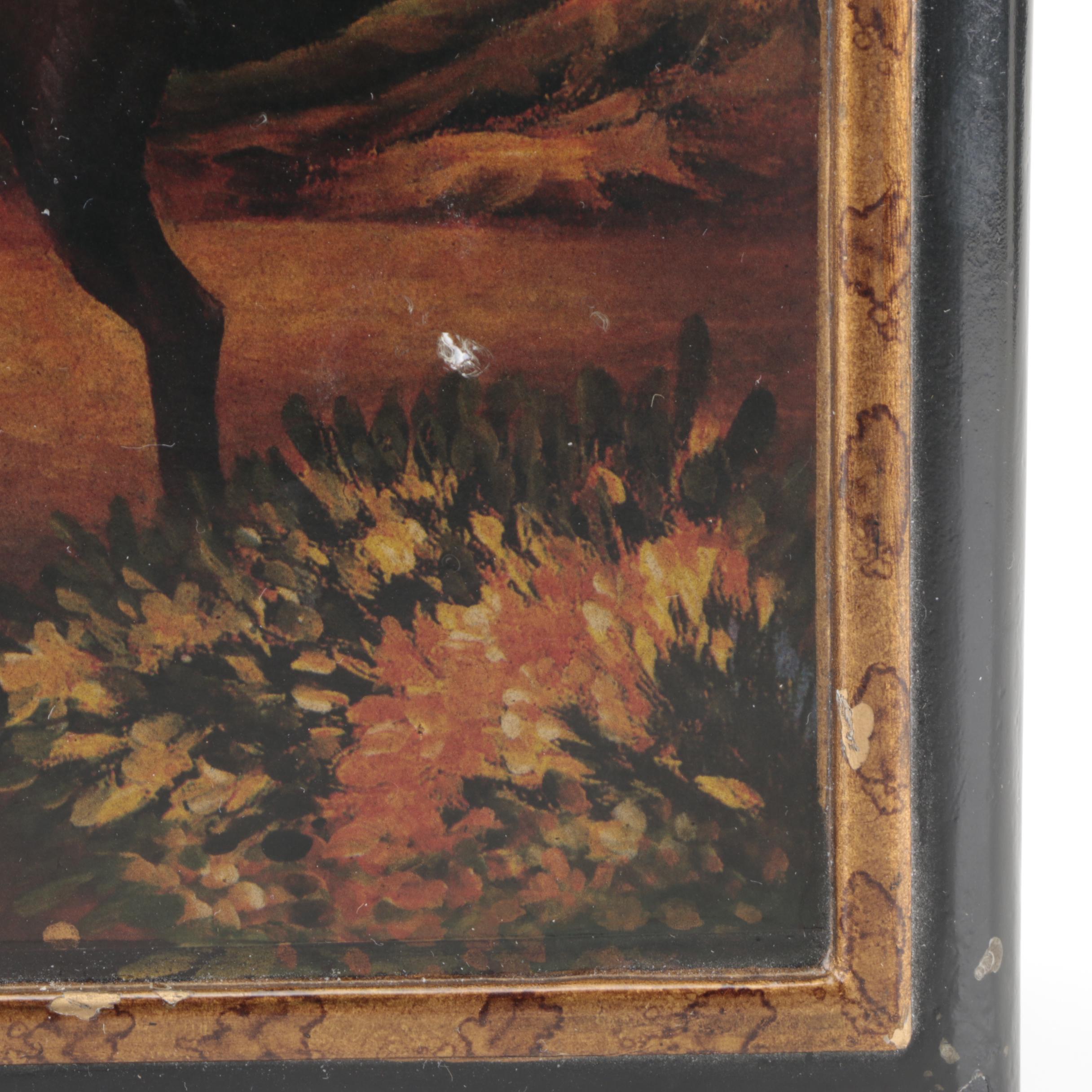 Enameled Hinged Lid Box with English Fox Hunting Scene