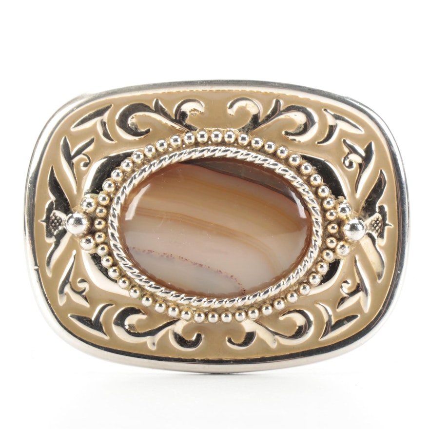 Enamel and Gold Tone Belt Buckle  with Agate Stone