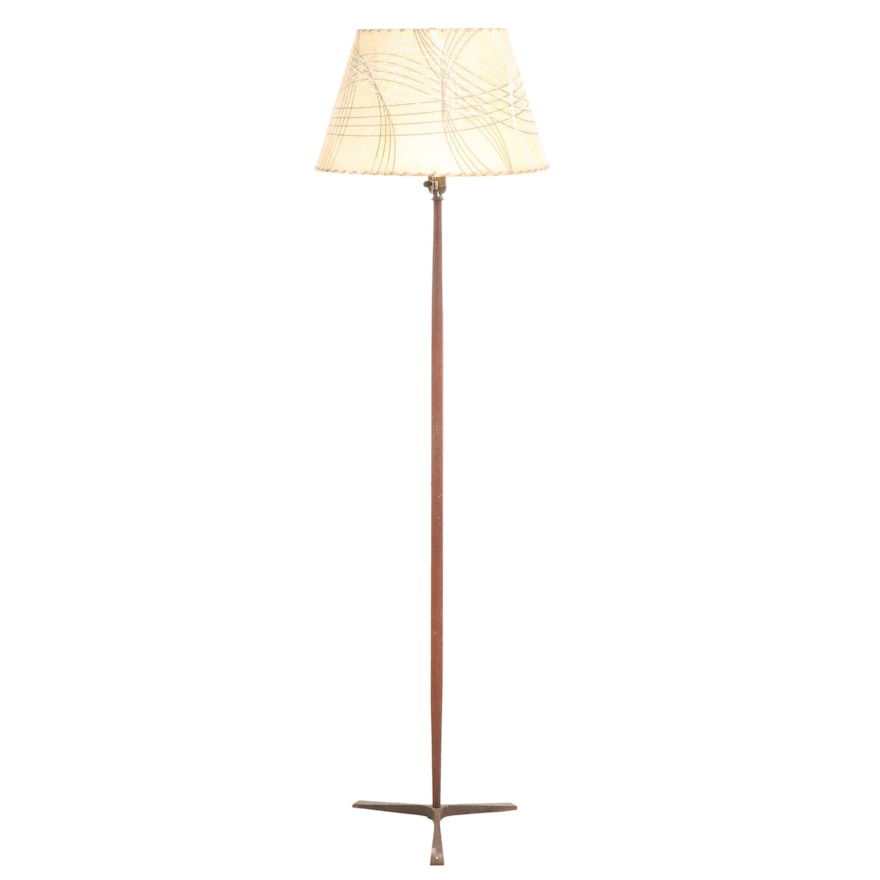 Metal Floor Lamp with String Decorated Shade, Mid-20th Century