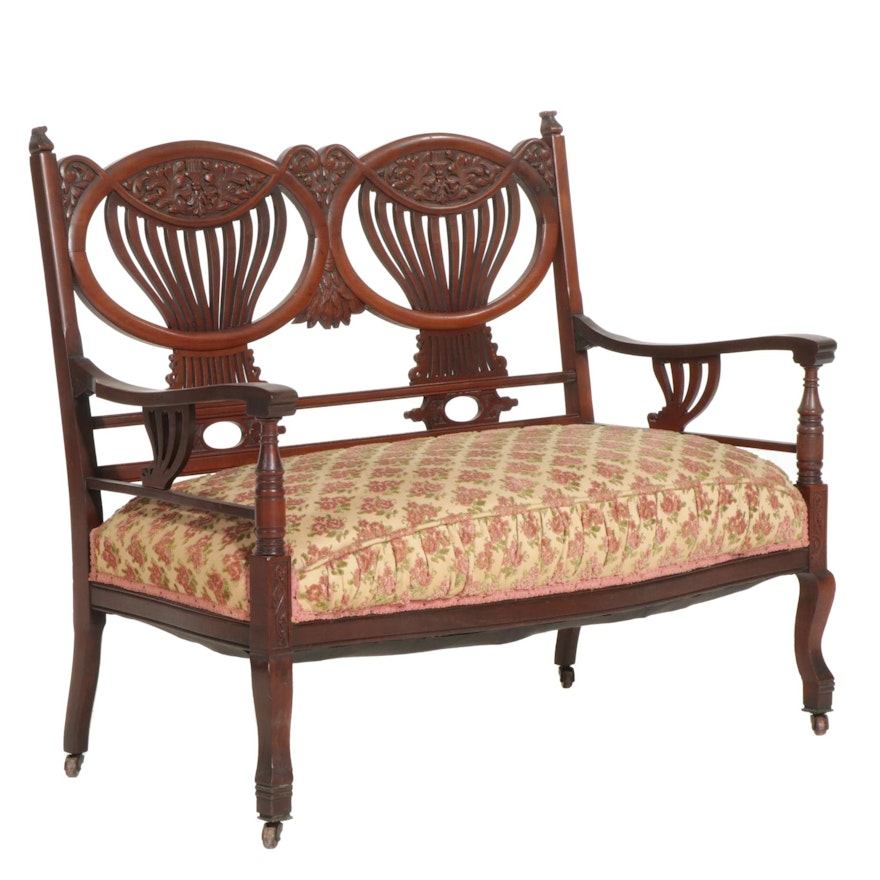 Victorian Carved Mahogany Settee, Late 19th to Early 20th Century
