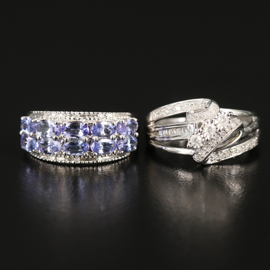 Sterling Diamond and Tanzanite Rings