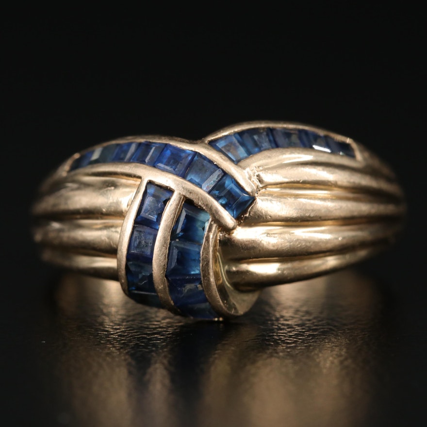 14K Sapphire Crossover Fluted Band
