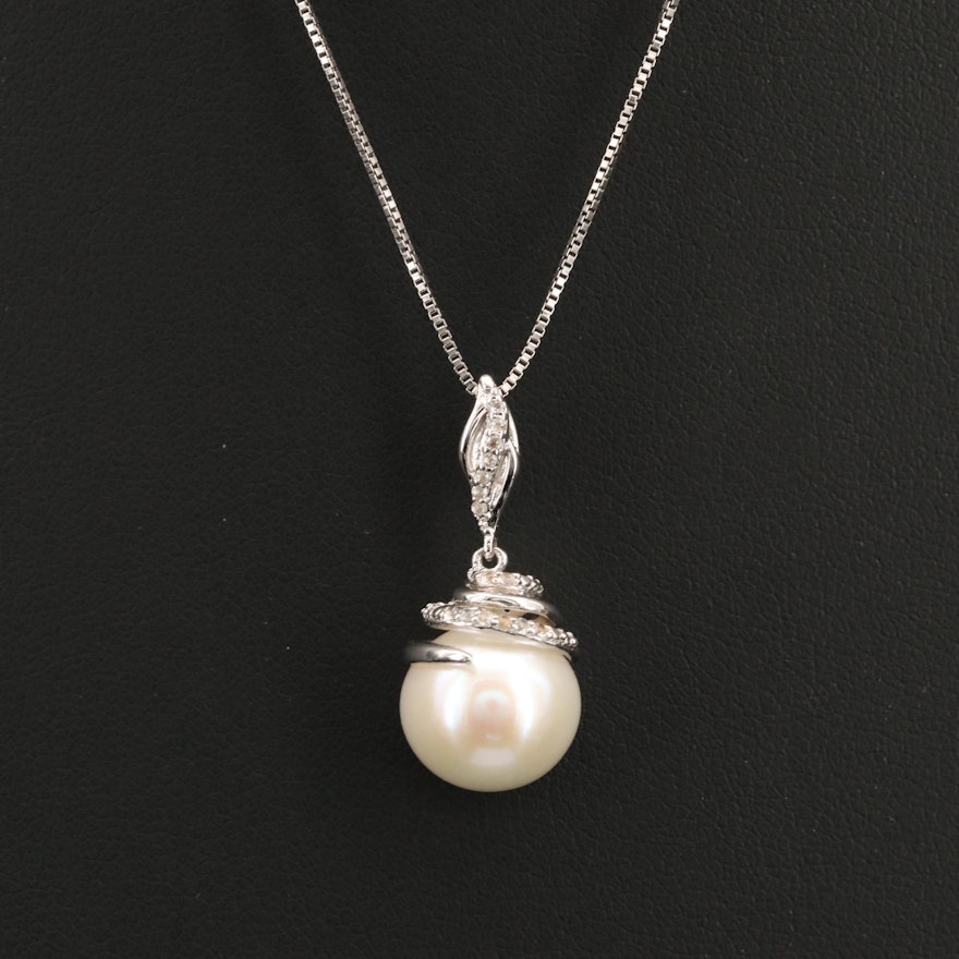 Sterling Silver Pearl and Topaz Pendant Necklace