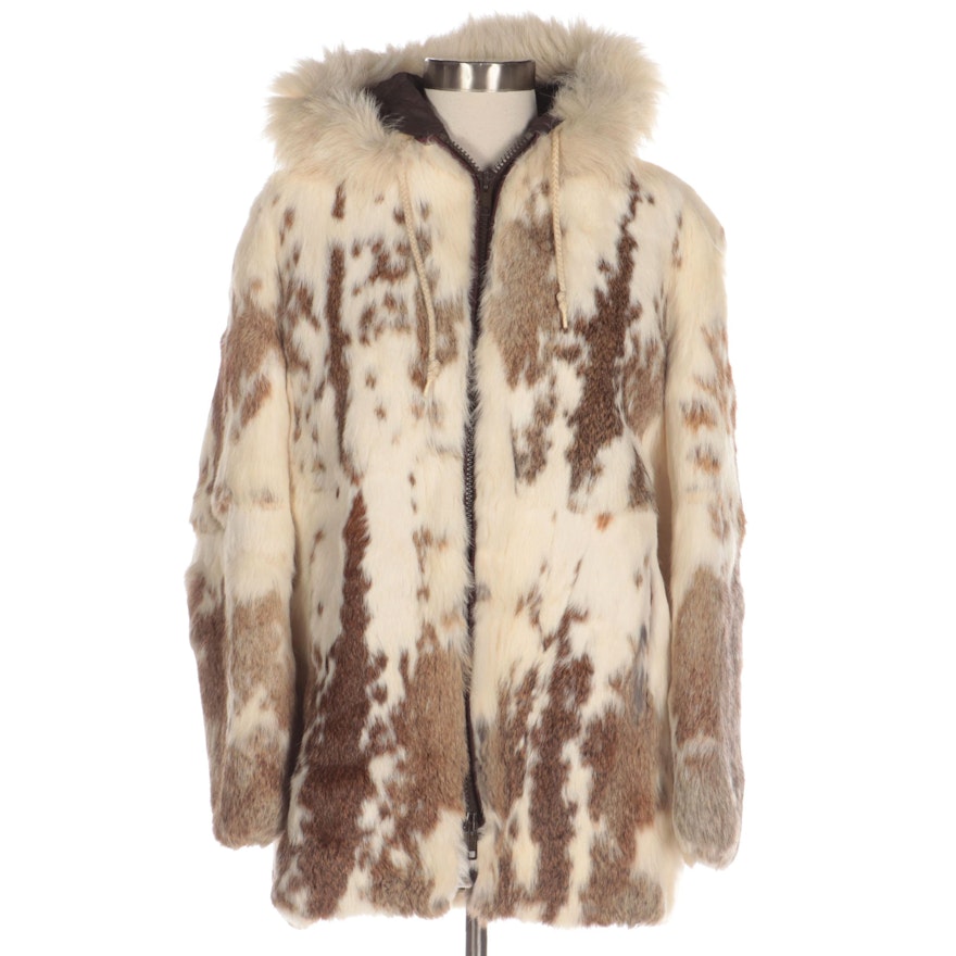 Rabbit Fur Hooded Coat with Fox Fur Trim by Bill Robinson