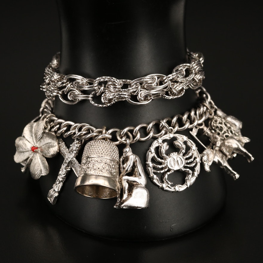 Sterling Charm Bracelets Including Enamel and Rhinestones