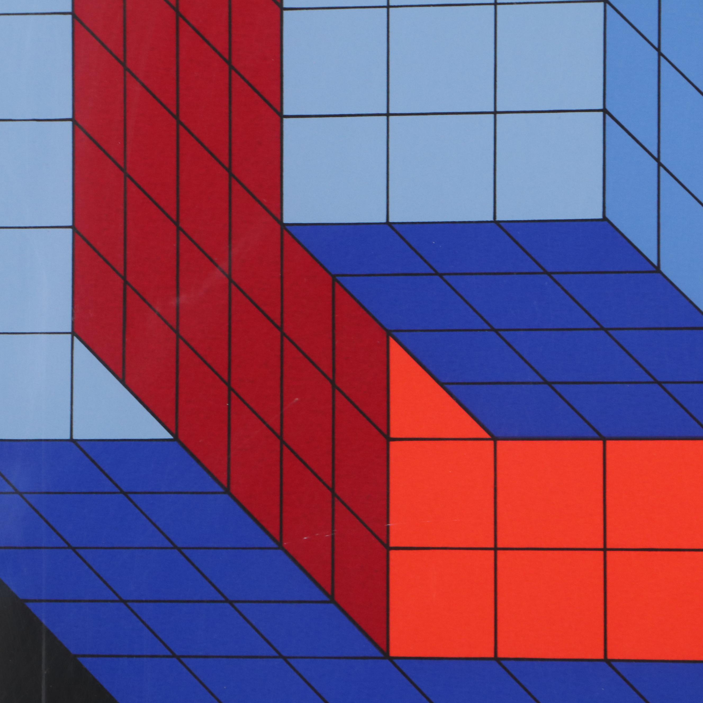 Victor Vasarely Op Art Serigraph "Idom - Stri," 1986