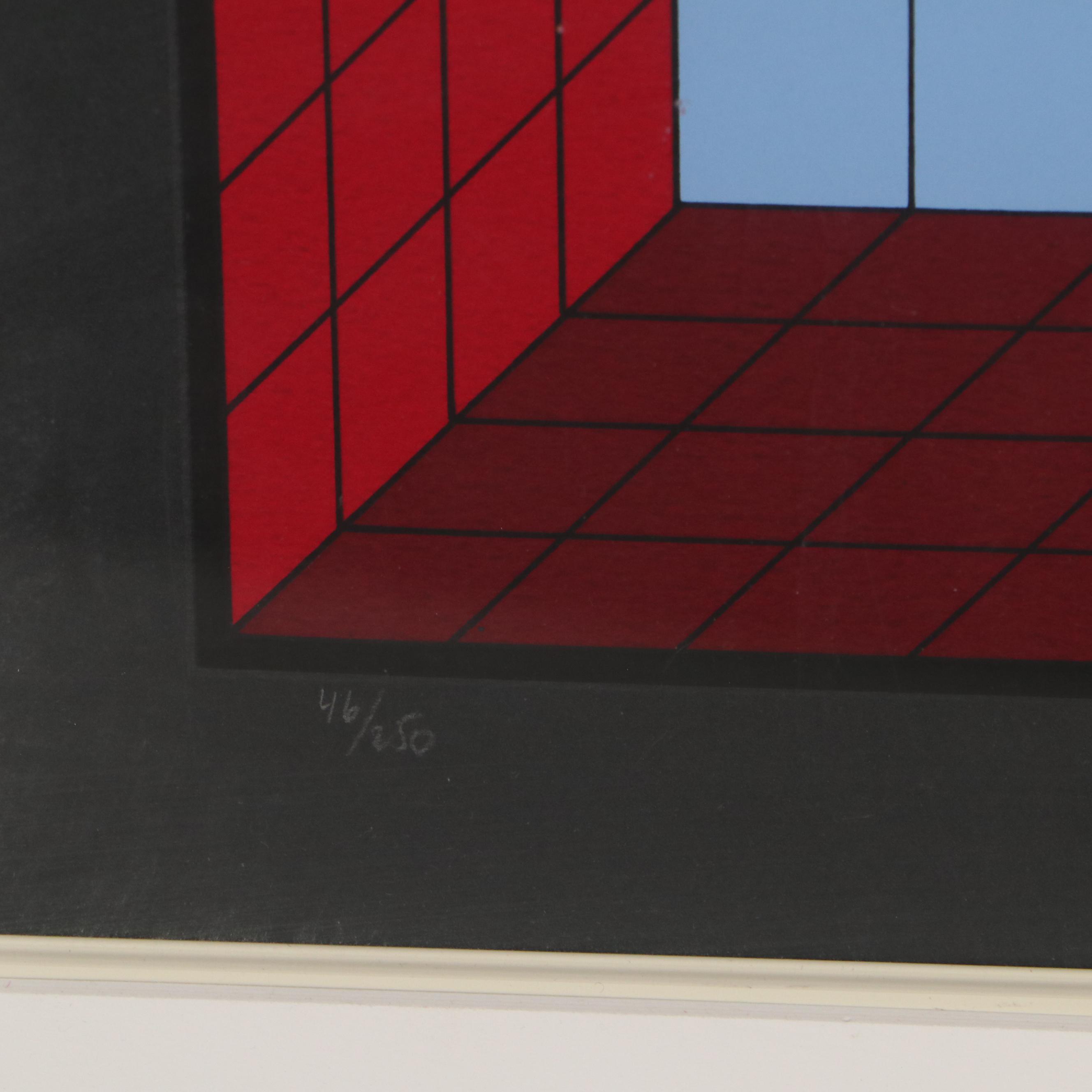 Victor Vasarely Op Art Serigraph "Idom - Stri," 1986