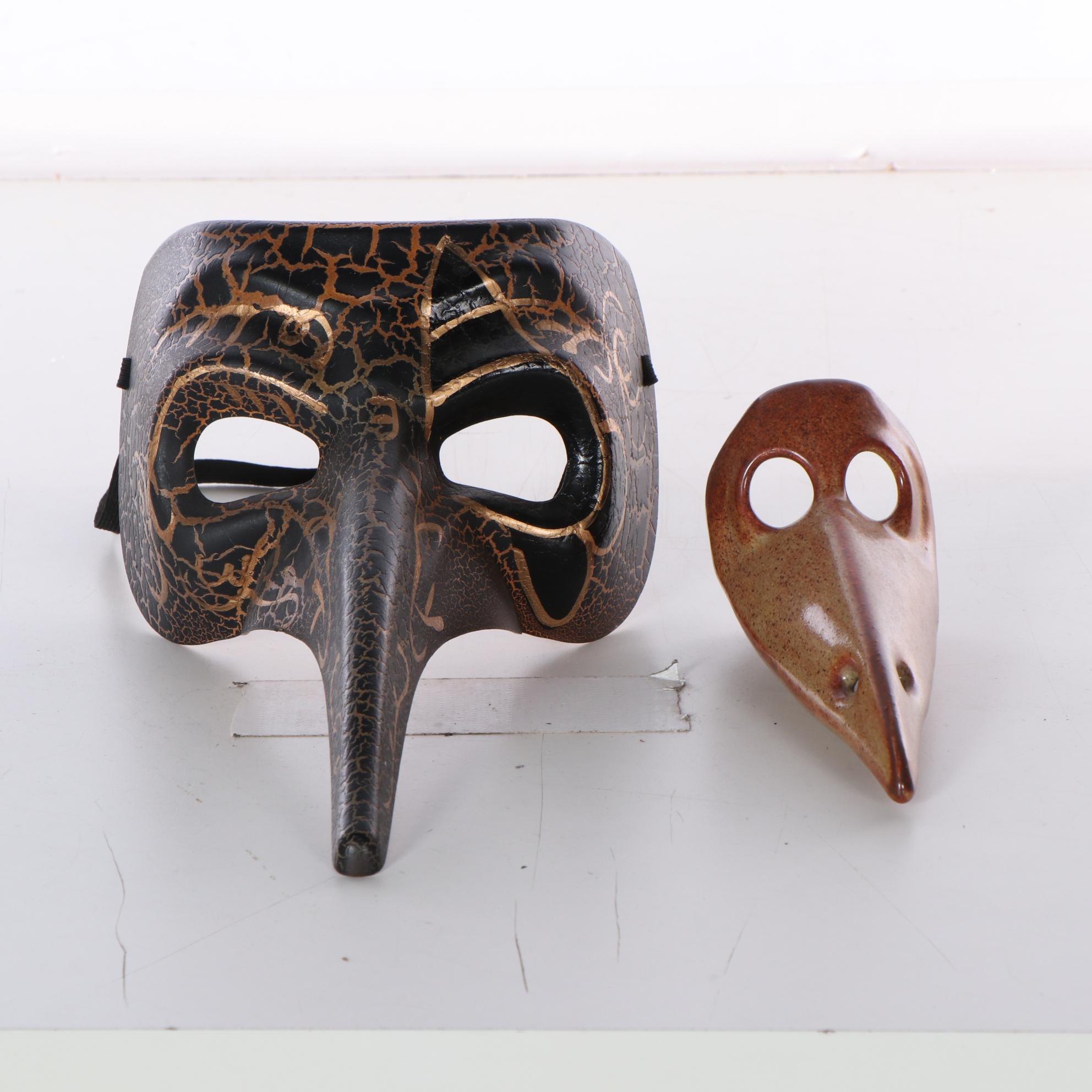 Italian Commedia dell'Arte Style Masks Including Decorative Plague Doctor Mask